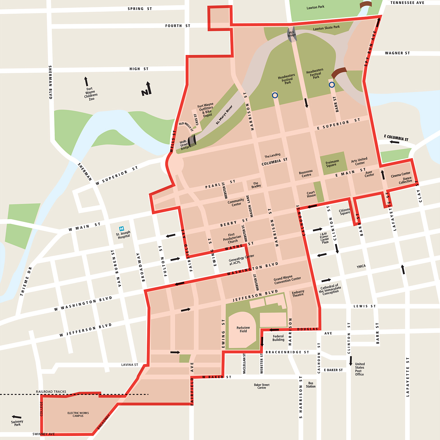 Downtown Fort Wayne DORA Boundaries Map